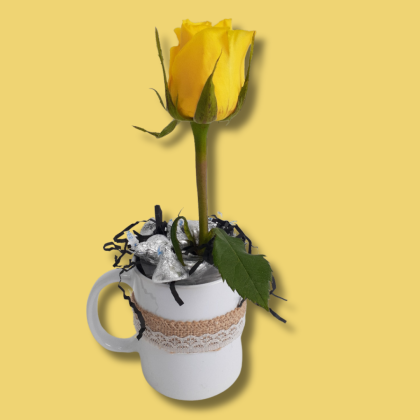 Taza de 1 rosa y chocolates
